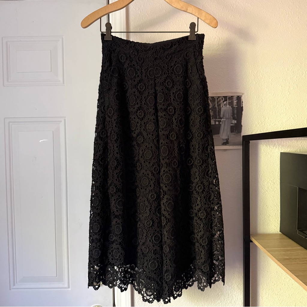 Daniela Corte Black Lace Crochet Wide Leg Cropped Pants